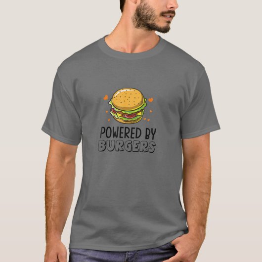 Funny Powered By Burgers Cheeseburger Hamburger Lo Tシャツ (正面)
