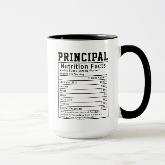 Funny Principal Nutrition Facts Employee Staff  マグカップ (右)