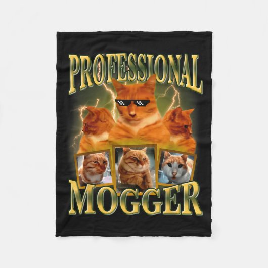 Funny Professional Mogger Cat Meme Mewing Looksmax フリースブランケット (正面)