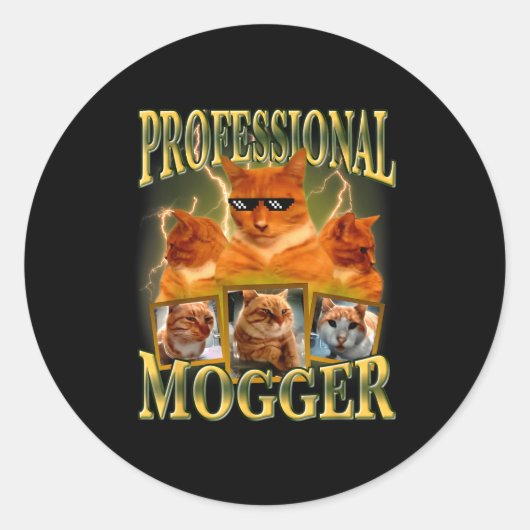 Funny Professional Mogger Cat Meme Mewing Looksmax ラウンドシール (正面)