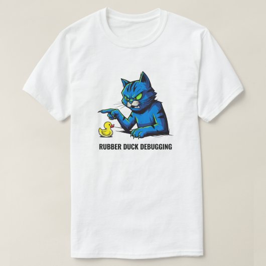 Funny Programmer Cat Rubber Duck Debugging Art Tシャツ (デザイン正面)