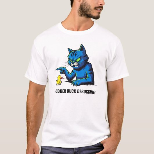 Funny Programmer Cat Rubber Duck Debugging Art Tシャツ (正面)