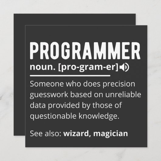 Funny Programmer Code Developer Meaning Definition 招待状 (正面/裏面)