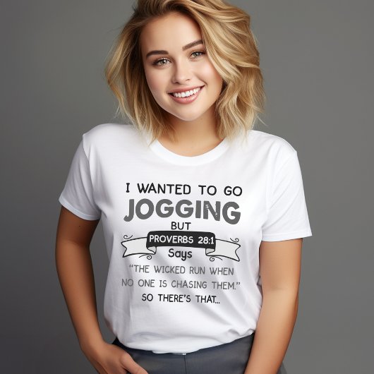 Funny Proverbs 28:1 Jogging Shirt – Christian Humo Tシャツ