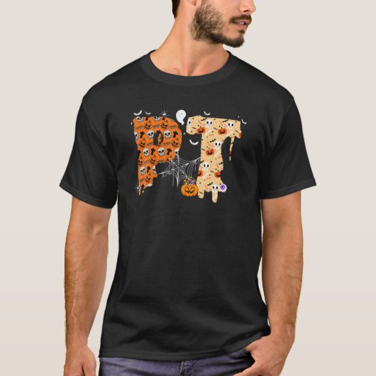 Funny PT Halloween Costume Pumpkin Fall Skeleton Tシャツ (正面)