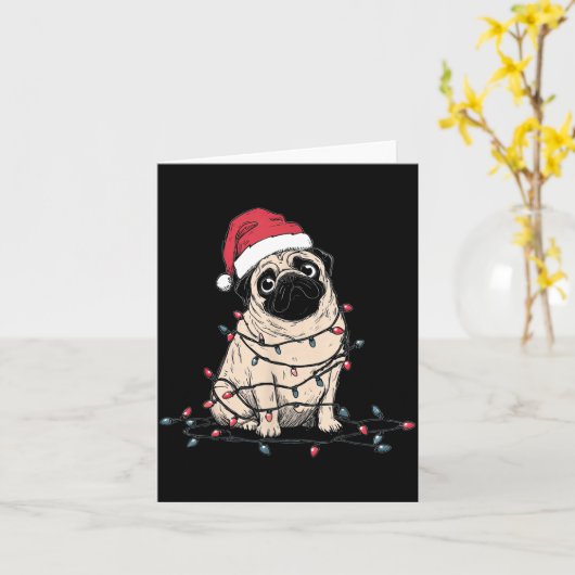 Funny Pug Christmas Graphics Dog Lights Lover Owne カード (黄色い花)
