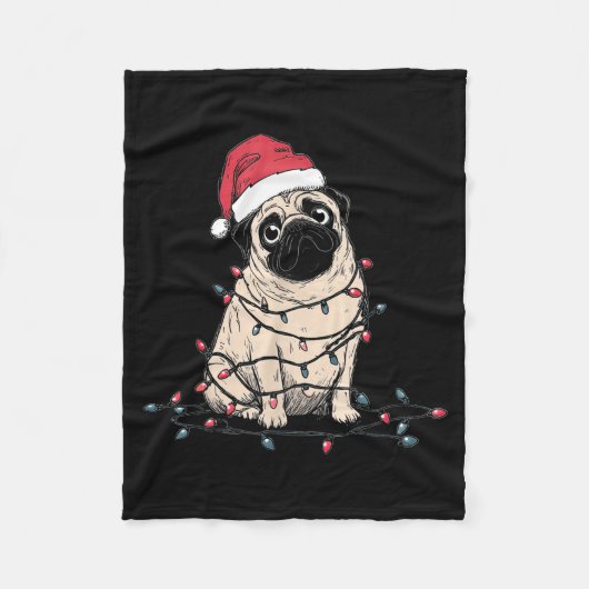 Funny Pug Christmas Graphics Dog Lights Lover Owne フリースブランケット (正面)