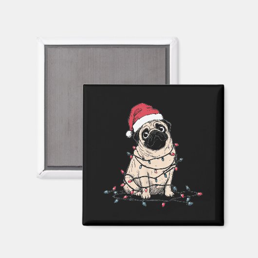Funny Pug Christmas Graphics Dog Lights Lover Owne マグネット (正面/裏面)
