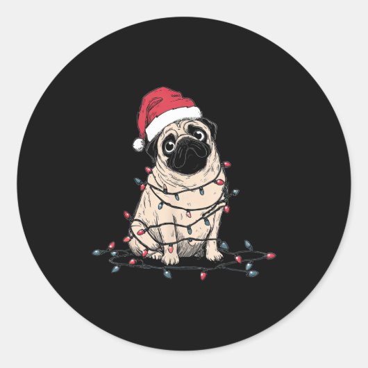 Funny Pug Christmas Graphics Dog Lights Lover Owne ラウンドシール (正面)