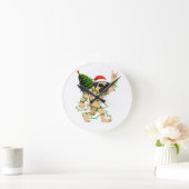 Funny Pug Christmas Lights Tree – Cute Xmas  ラウンド壁時計 (ホーム)
