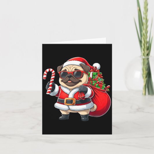 Funny Pug Christmas Santa Outfit Xmas Mom Dad Kids カード (正面)