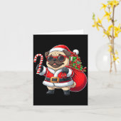 Funny Pug Christmas Santa Outfit Xmas Mom Dad Kids カード (黄色い花)