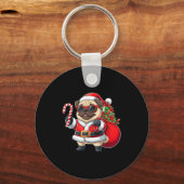 Funny Pug Christmas Santa Outfit Xmas Mom Dad Kids キーホルダー (正面)