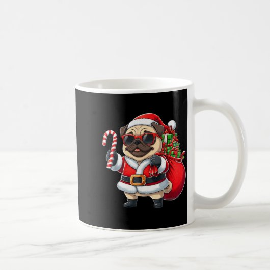 Funny Pug Christmas Santa Outfit Xmas Mom Dad Kids コーヒーマグカップ (右)