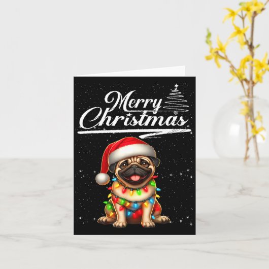 Funny Pug Dog Christmas Lights Santa Hat Candy Can カード (黄色い花)