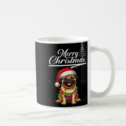 Funny Pug Dog Christmas Lights Santa Hat Candy Can コーヒーマグカップ (右)