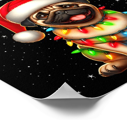 Funny Pug Dog Christmas Lights Santa Hat Candy Can ポスター (角)