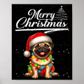 Funny Pug Dog Christmas Lights Santa Hat Candy Can ポスター (正面)