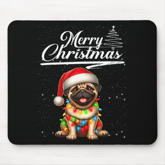 Funny Pug Dog Christmas Lights Santa Hat Candy Can マウスパッド (正面)