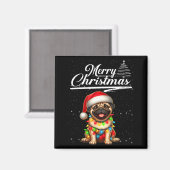 Funny Pug Dog Christmas Lights Santa Hat Candy Can マグネット (正面/裏面)