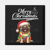 Funny Pug Dog Christmas Lights Santa Hat Candy Can マグネット (正面)