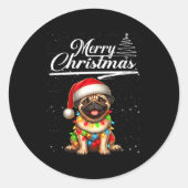 Funny Pug Dog Christmas Lights Santa Hat Candy Can ラウンドシール (正面)