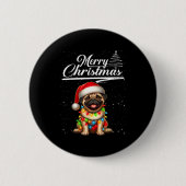 Funny Pug Dog Christmas Lights Santa Hat Candy Can 缶バッジ (正面)
