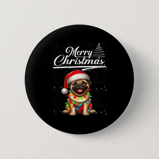 Funny Pug Dog Christmas Lights Santa Hat Candy Can 缶バッジ (正面)