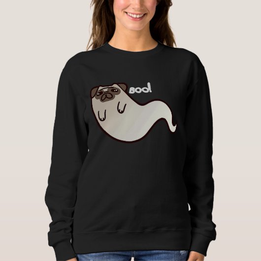 Funny Pug Dog Ghost BOO Halloween Scary spooky T スウェットシャツ (正面)