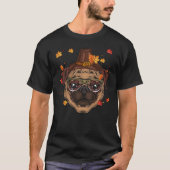 Funny Pug Dog Lovers Pilgrim Hat Fall Happy Thanks Tシャツ (正面)