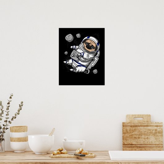 Funny Pug Dog Space Astronaut Cosmic Pet ポスター (キッチン)