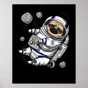 Funny Pug Dog Space Astronaut Cosmic Pet ポスター