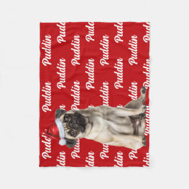 Funny Pug Dog with Name Pattern Christmas フリースブランケット