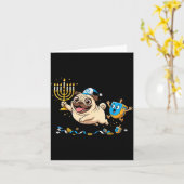 Funny Pug Dreidel Menorah Hanukkah Kids Womens Men カード (黄色い花)