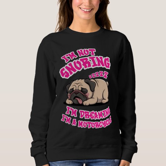 Funny Pug Snoring Motorcycle Biker Dog Lover Gift スウェットシャツ (正面)