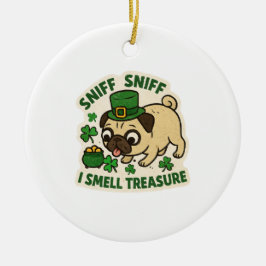 Funny Pug Treasure Hunting St. Patrick’s Day セラミックオーナメント