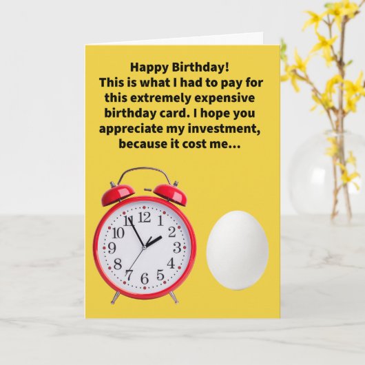 Funny Pun Alarm and an Egg Happy Birthday カード (黄色い花)
