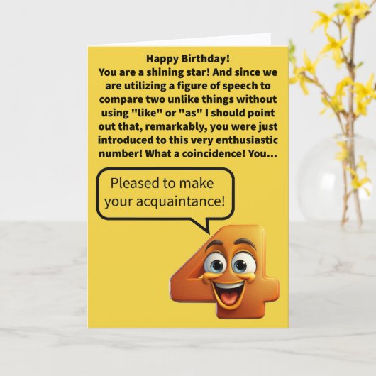 Funny Pun Met A Four Happy Birthday カード (黄色い花)