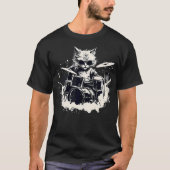 Funny Punk Kitten Kitty Cat Drummer Playing Drums Tシャツ (正面)
