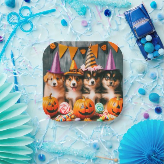 Funny puppies halloween ペーパープレート (パーティー)