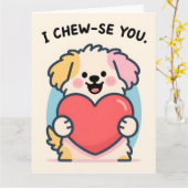 Funny Puppy Love Valentine Greeting Card カード (黄色い花)