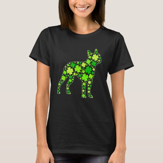 Funny Puppy Shamrock Boston Terrier Dog St Patrick Tシャツ (正面)