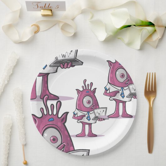 Funny Purple Accountant Monsters Paper Plate ペーパープレート (ウェディング)