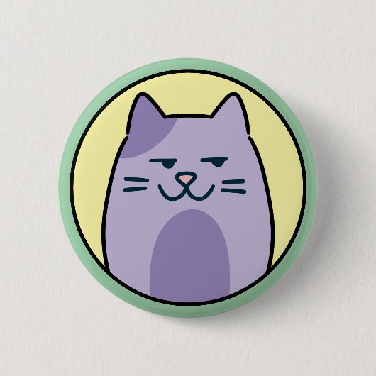 Funny Purple Cat With Side Eye 缶バッジ (正面)