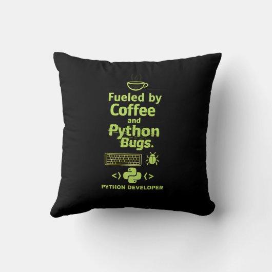 Funny Python Developer – Fueled by Coffee bugs  クッション (裏面)