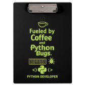 Funny Python Developer – Fueled by Coffee bugs クリップボード (正面)