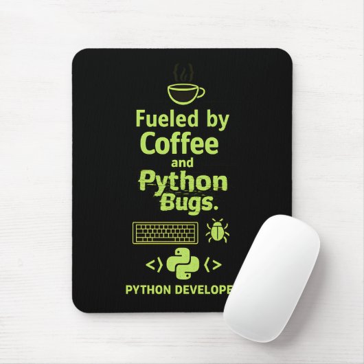 Funny Python Developer – Fueled by Coffee bugs  マウスパッド (マウス)