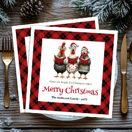 Funny quirky chickens Christmas napkin custom name スタンダードカクテルナプキン