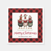 Funny quirky chickens Christmas napkin custom name スタンダードカクテルナプキン (正面)