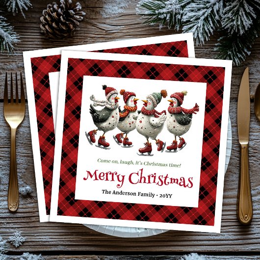 Funny quirky chickens napkins personalized Christm スタンダードカクテルナプキン